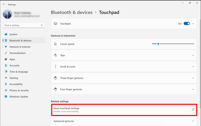Click on More touchpad settings